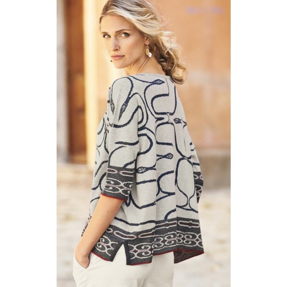 Peruvian Connection Kochi Top XS/S Charcoal Birch Red Geometric Jacquard Pima